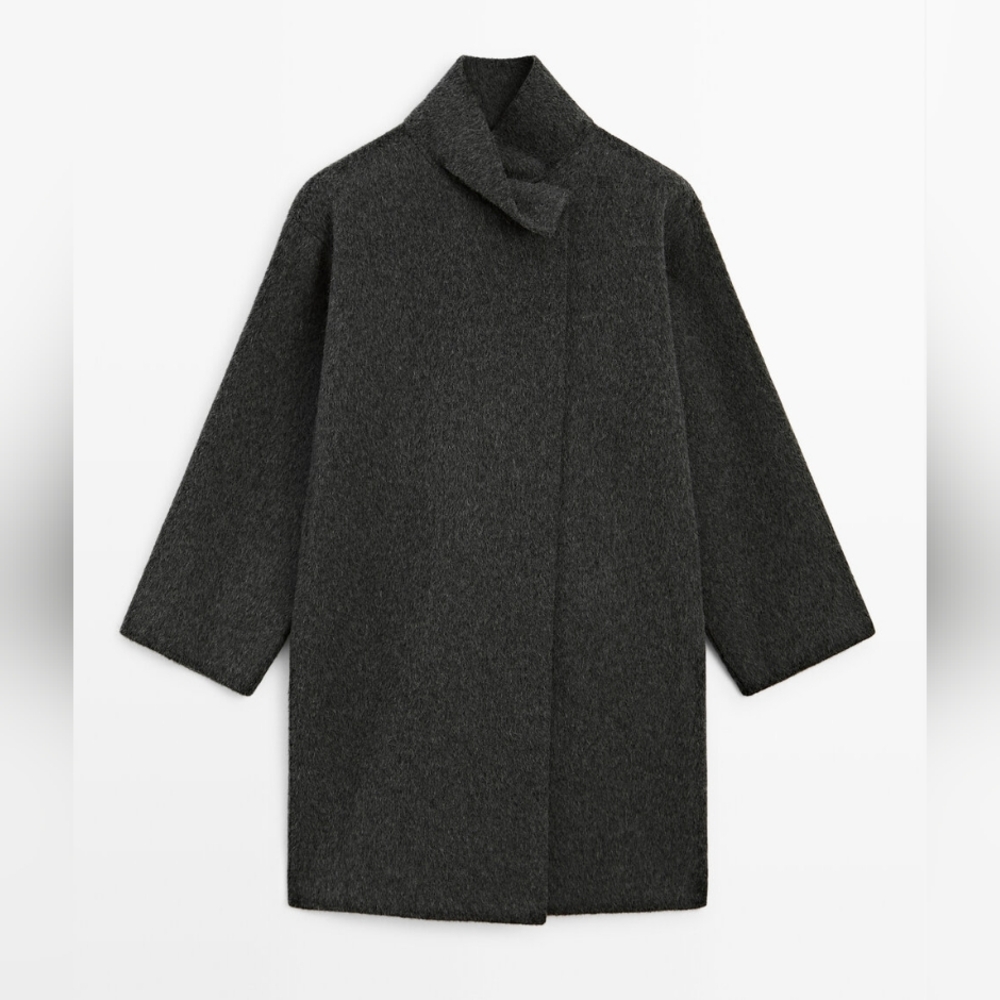 Eileen Fisher 100% Boiled Wool Coat Charcoal Grey Open Front Jacket Medium M